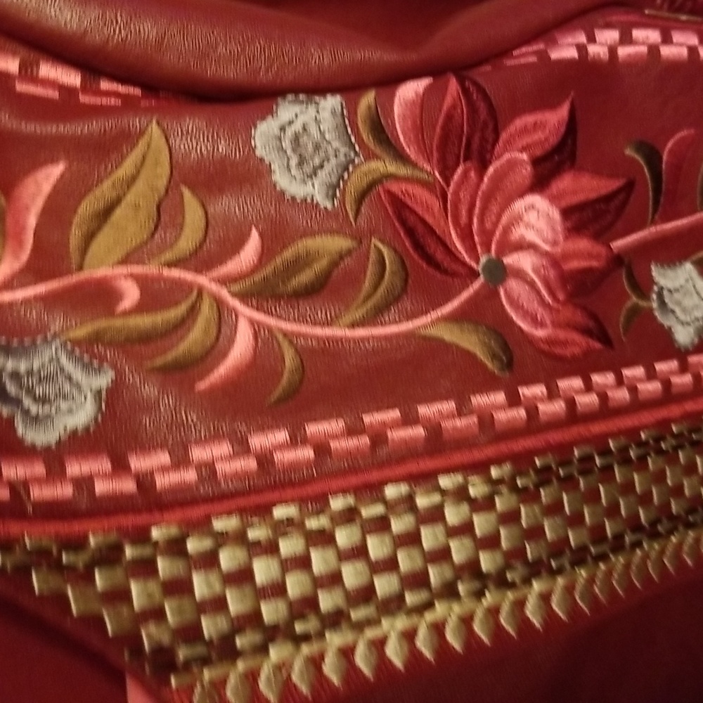 Tiramisu New Embroidered Vegan Leather Cropped Jacket, Small, $50 - Picture 13 of 15